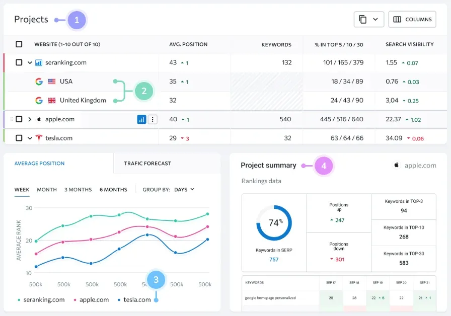 SE Ranking dashboard