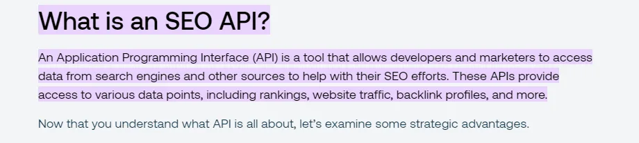 SEO API definition example