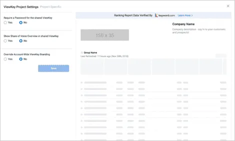 Screenshot of how to adjust the sharing settings for your ViewKey Link dashboard.