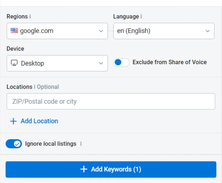example of setting up keyword ranking tracking